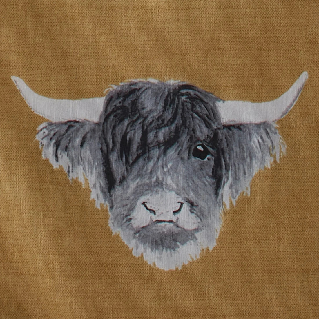 Close-up of the soft brushed cotton-rich polycotton fabric on the Fusion Highland Cow duvet cover set.