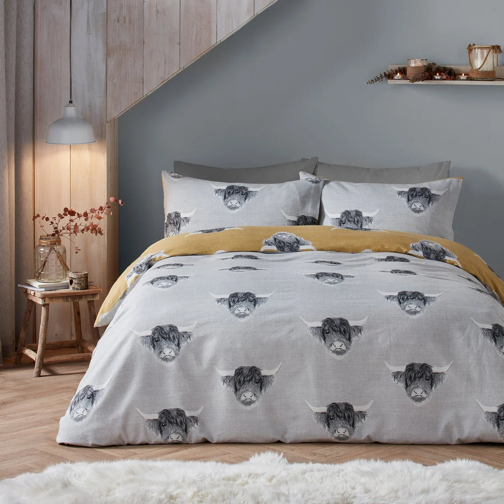 Bedding set with cow pattern in a bedroom setting