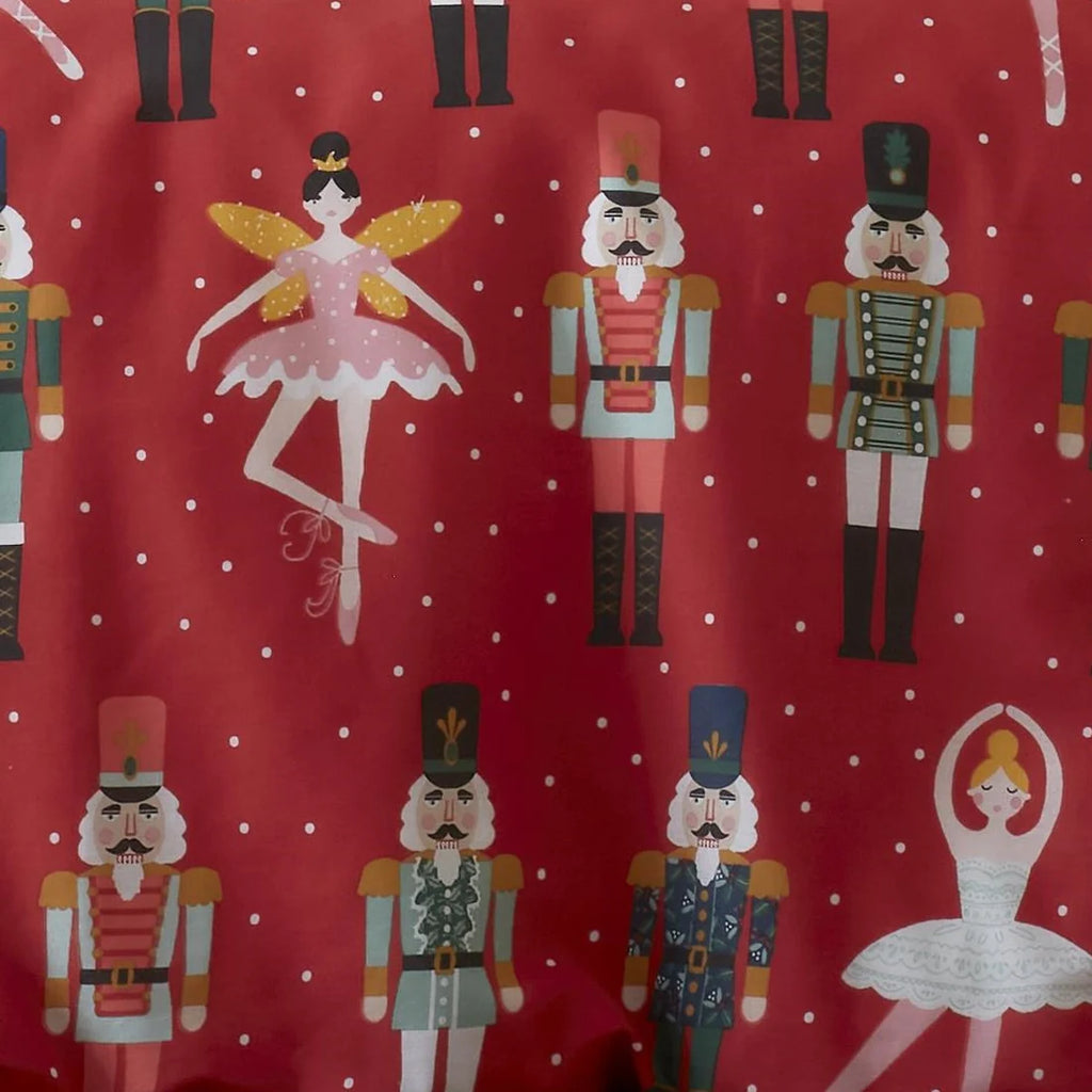 Close-up of the soft cotton-rich polycotton fabric on the Fusion Nutcracker Christmas duvet cover set.