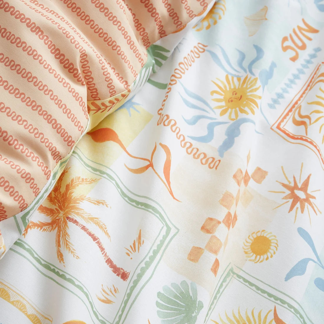 Close-up of the soft cotton-rich polycotton fabric on the Fusion Soleil duvet cover set.