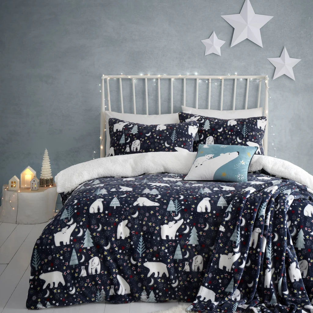 Fusion Starry Night Christmas fleece duvet cover set in blue.