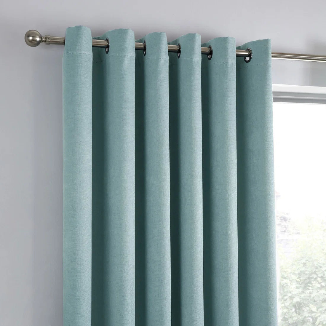 Close-up of the eyelet header on the Fusion Strata curtains.