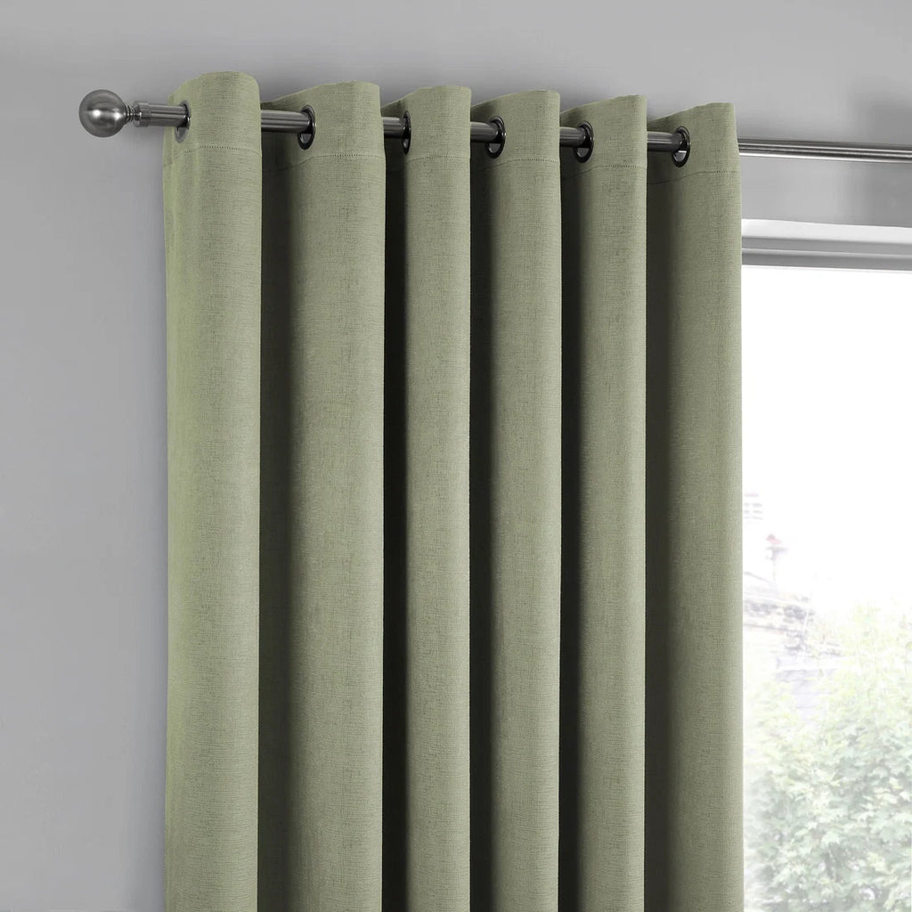 Close-up of the eyelet header on the Fusion Strata curtains.