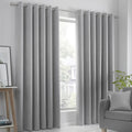 Fusion Strata dim-out eyelet curtains in silver.