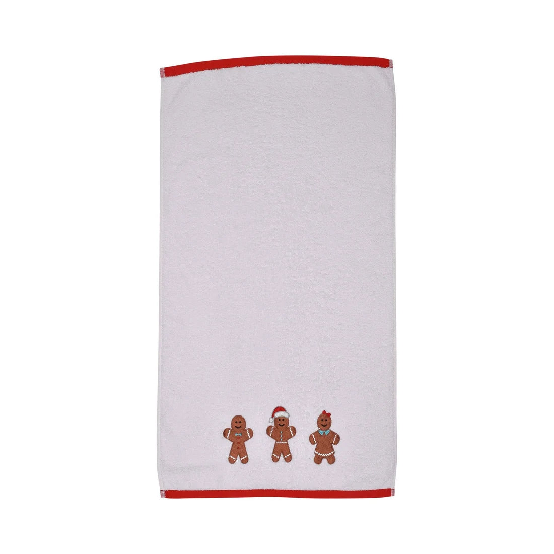 Fusion Gingerbread Christmas Embroidered Hand Towels 2 Pack in White 50 x 90cm