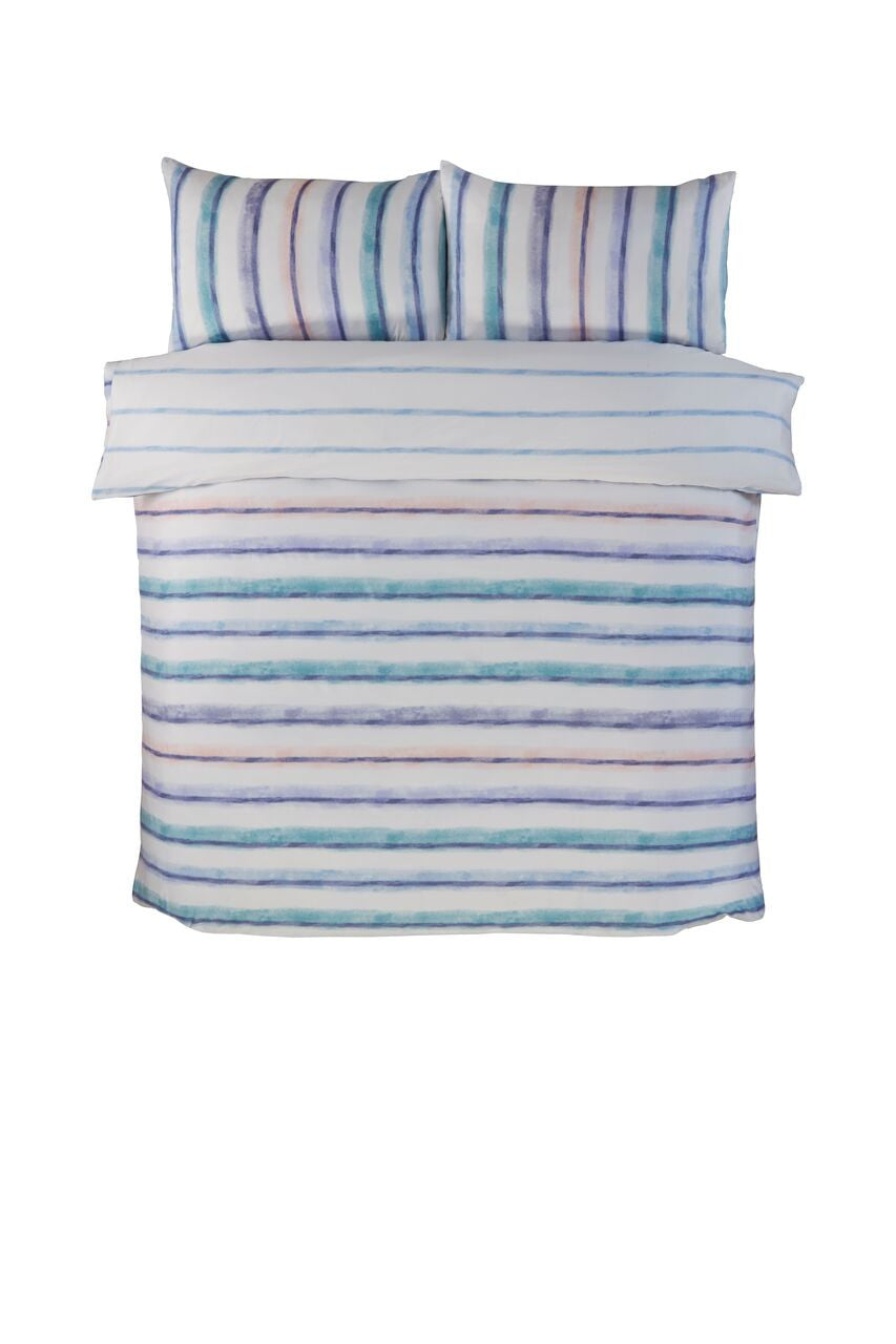 Reverse side of the Horizon duvet cover set featuring a subtle blue striped design.