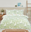 Jemima Duck reversible microfibre duvet cover set in green with hand-painted duck design.