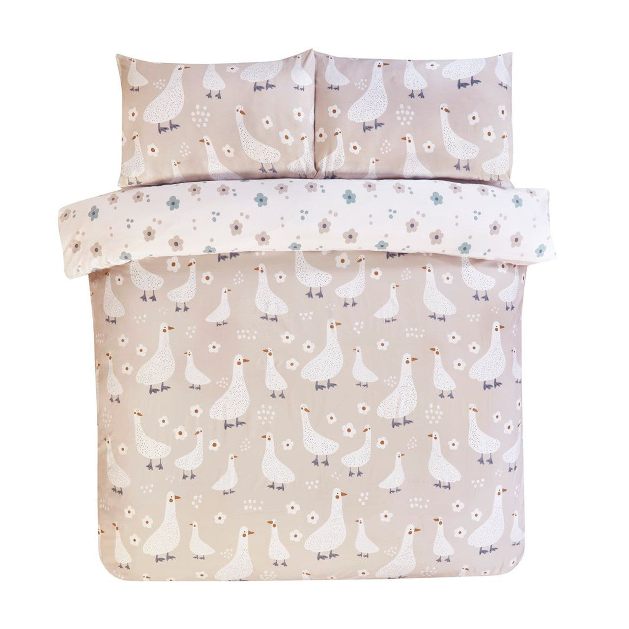 Jemima natural duck duvet cover set styled in a cosy country-inspired bedroom.