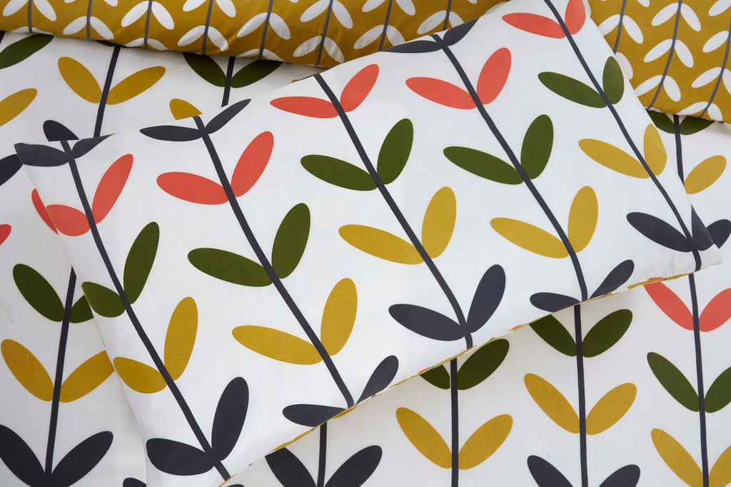 Close-up of the colourful contemporary pattern on the Jules multi duvet cover set.