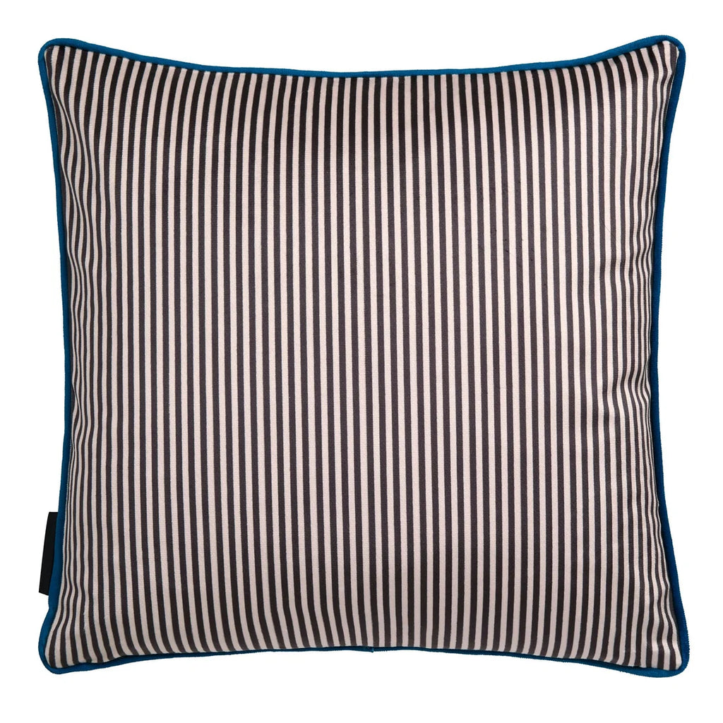Bold striped reverse of the Laurence Llewelyn-Bowen Arcadia Red velvet cushion.