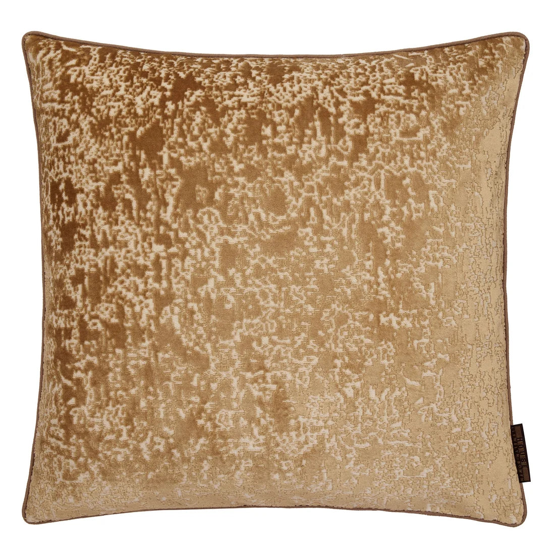 Close-up of the intricate jacquard pattern on the Laurence Llewelyn-Bowen Atlas Gold cushion.