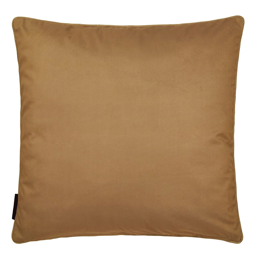 Close-up of the textured gold velvet fabric on the Laurence Llewelyn-Bowen Atlas cushion.