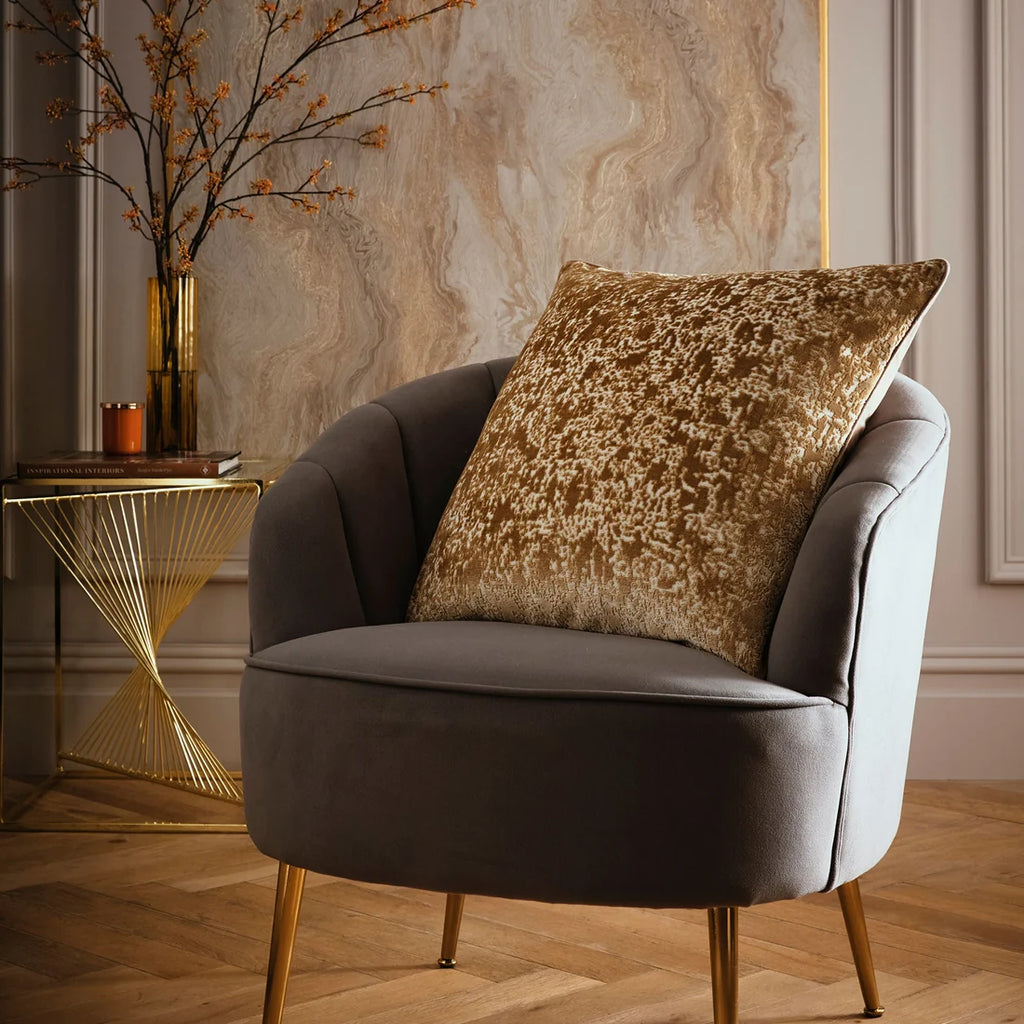 Laurence Llewelyn-Bowen Atlas jacquard velvet cushion in Gold 55 x 55cm.