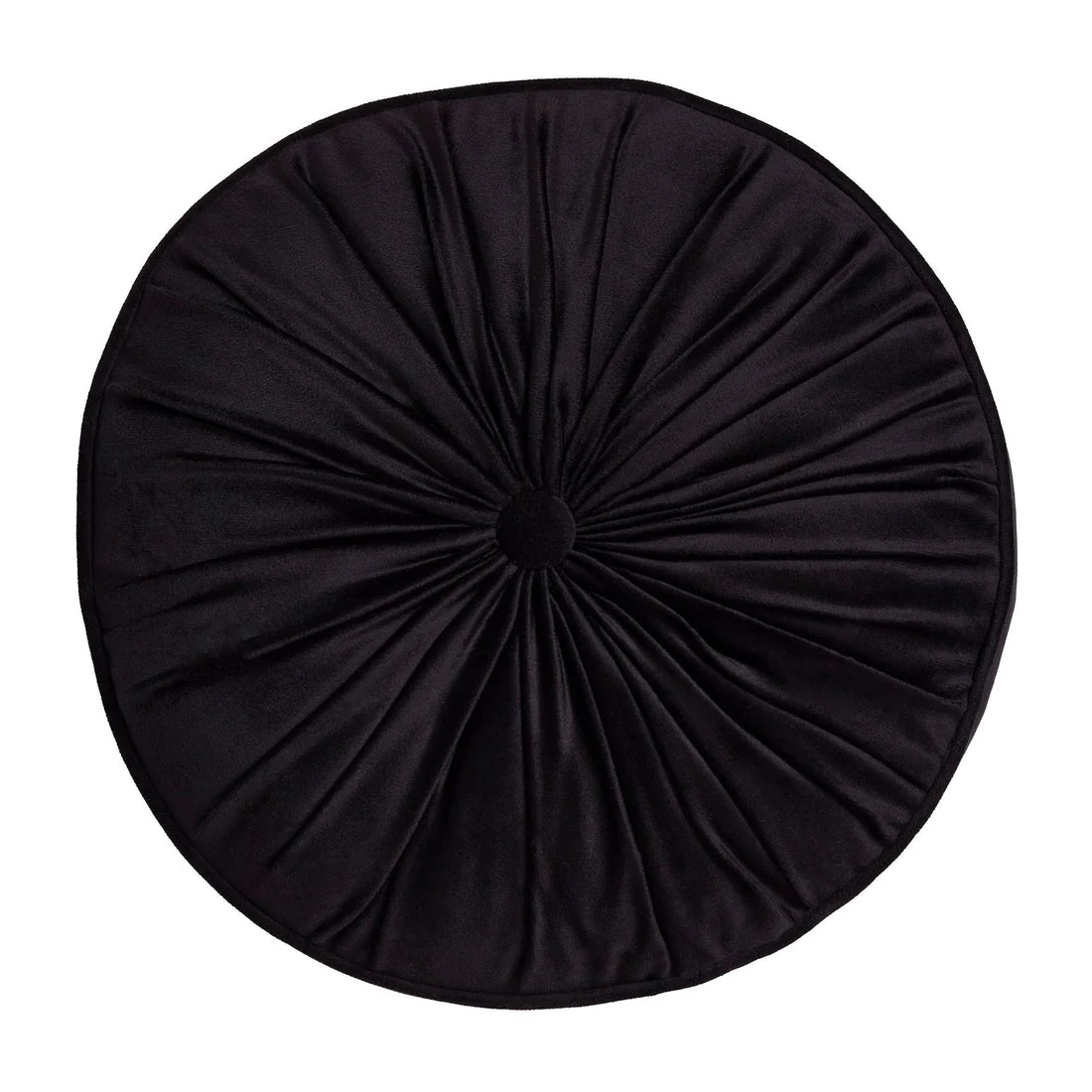 Close-up of the soft black velvet fabric on the Laurence Llewelyn-Bowen Round Pleated cushion.