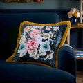 Laurence Llewelyn-Bowen Bouquet List velvet cushion in blue 43 x 43cm.
