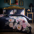 Laurence Llewelyn-Bowen Bouquet List cotton sateen duvet cover set in navy with painterly floral design.