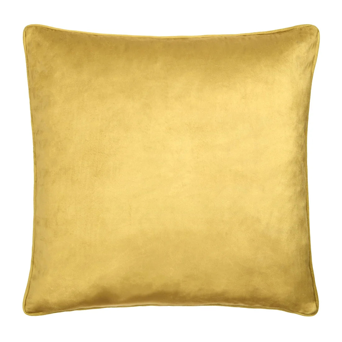 Plain ochre velvet reverse of the Laurence Llewelyn-Bowen Cotswold Fantasia Dawn Green cushion.