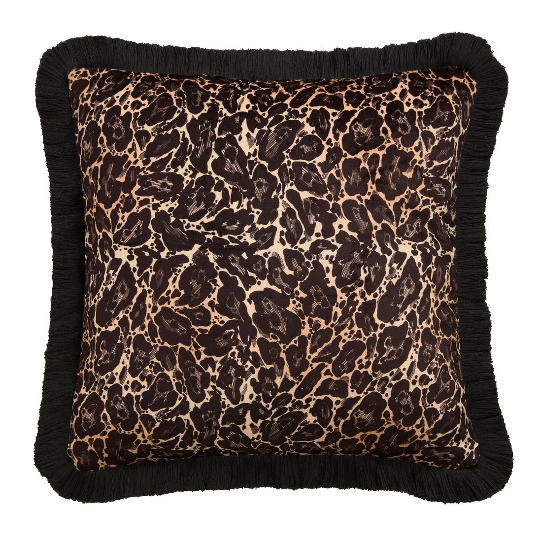 Close-up of the gold leopard print on the Laurence Llewelyn-Bowen Josephine velvet cushion.