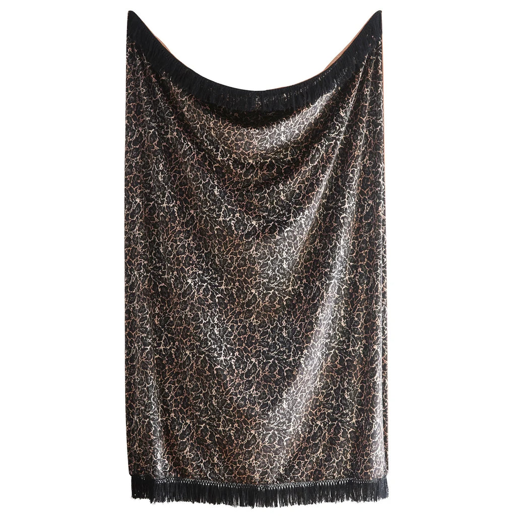 Close-up of the leopard print velvet design on the Laurence Llewelyn-Bowen Josephine throw.