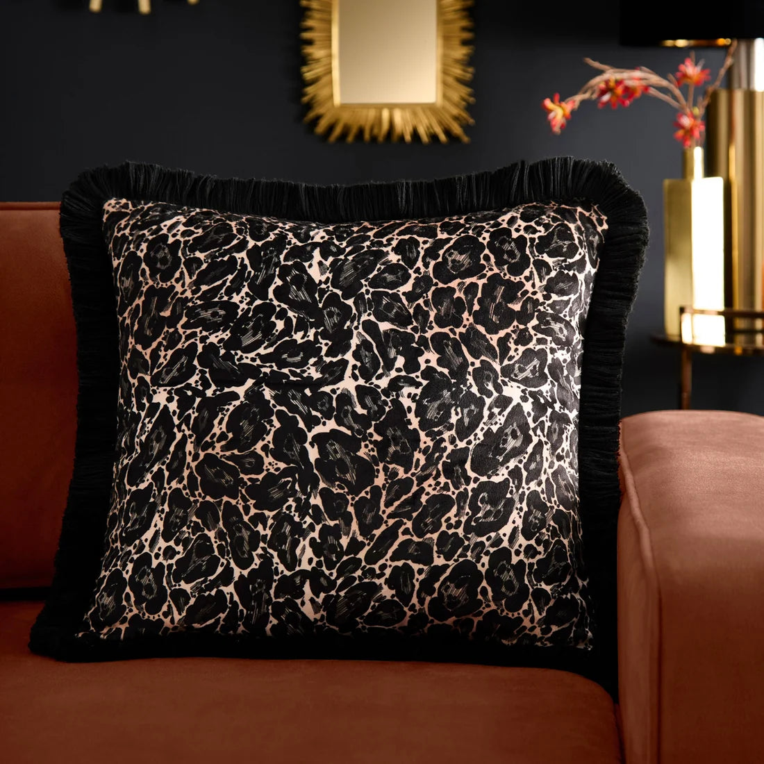 Laurence Llewelyn-Bowen Josephine leopard velvet cushion in Gold 43 x 43cm.