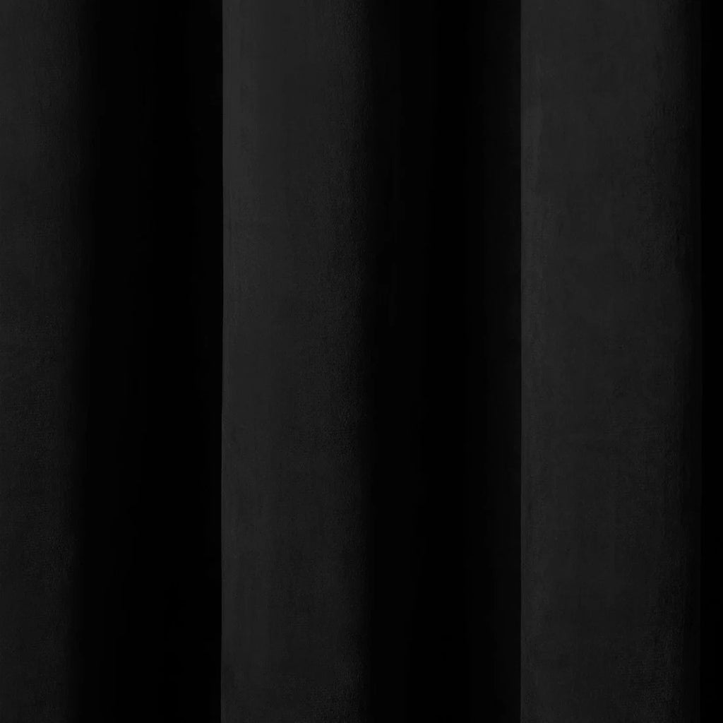 Close-up of the soft black velvet fabric on the Laurence Llewelyn-Bowen Montrose curtains.