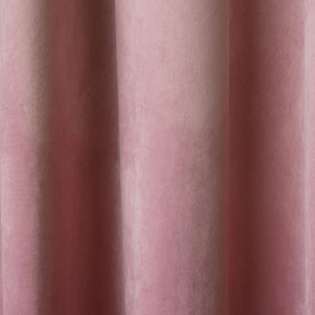 Close-up of the soft blush velvet fabric on the Laurence Llewelyn-Bowen Montrose curtains.