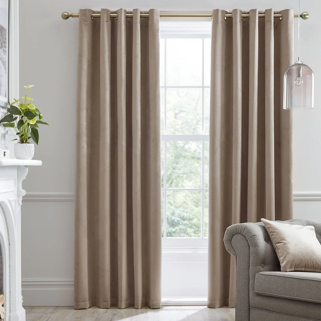 Laurence Llewelyn-Bowen Montrose blackout velvet eyelet curtains in linen.