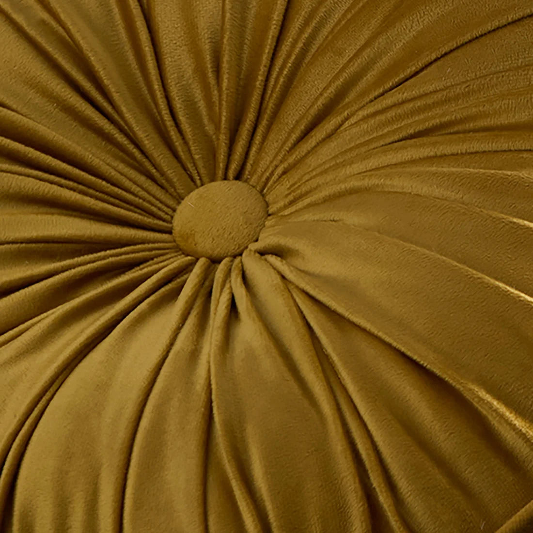 Close-up of the radiating pleat detailing on the Laurence Llewelyn-Bowen Ochre round cushion.