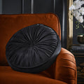 Laurence Llewelyn-Bowen Round Pleated velvet cushion in Black 40cm.