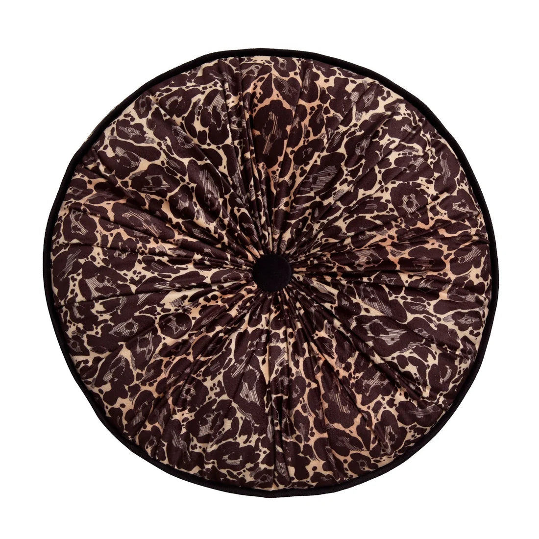 Close-up of the gold leopard print velvet on the Laurence Llewelyn-Bowen Roxy round cushion.