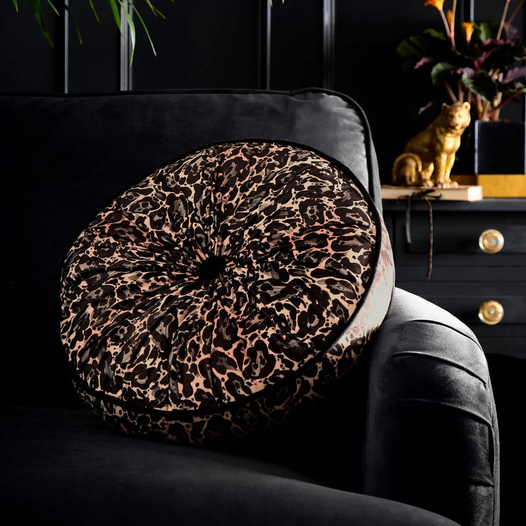 Laurence Llewelyn-Bowen Roxy leopard pleated round cushion in Gold 40cm.