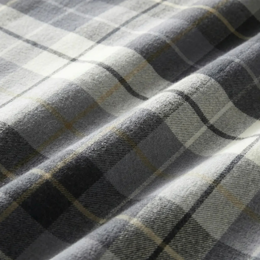 Close-up of the soft 100% brushed cotton fabric on the Lomond Check duvet cover set.