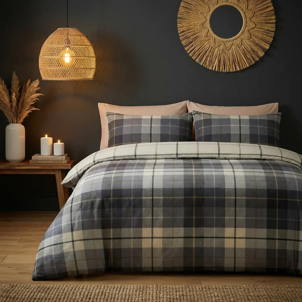 Lomond Check Blue duvet cover set in soft 100% brushed cotton.
