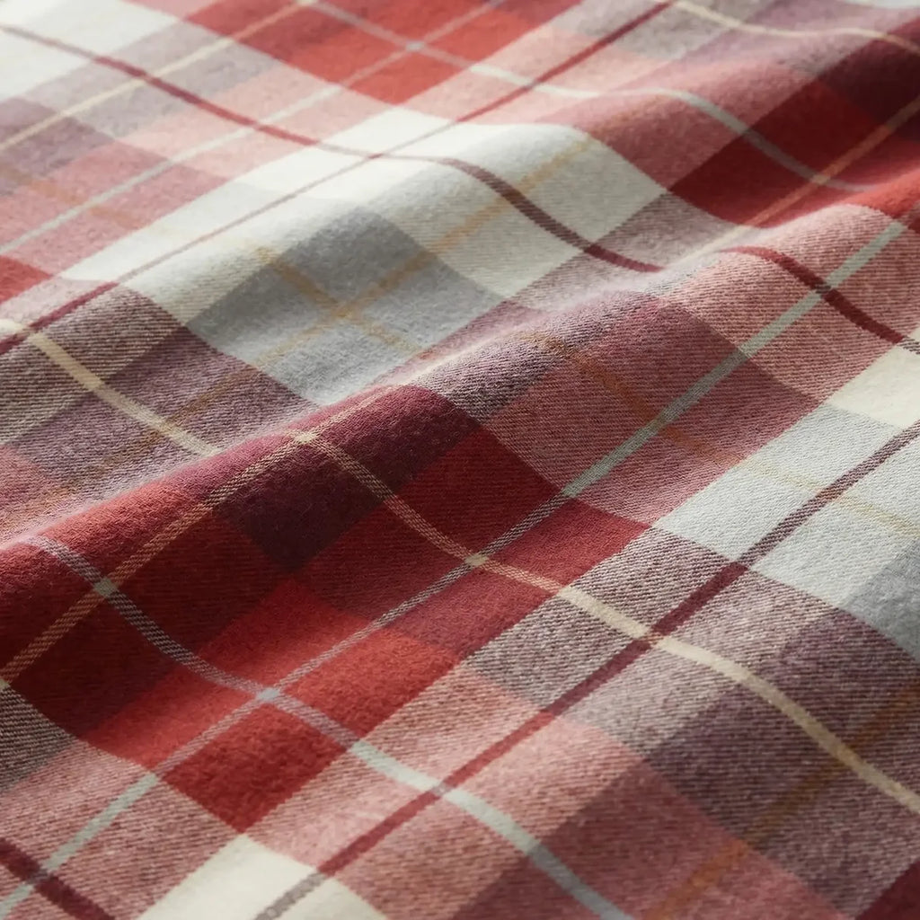 Close-up of the soft 100% brushed cotton fabric on the Lomond Check duvet cover set.