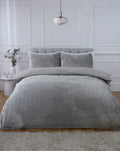 Luxury Chevron Faux Fur Fleece duvet cover set in Silver Grey with a sculpted zigzag design.