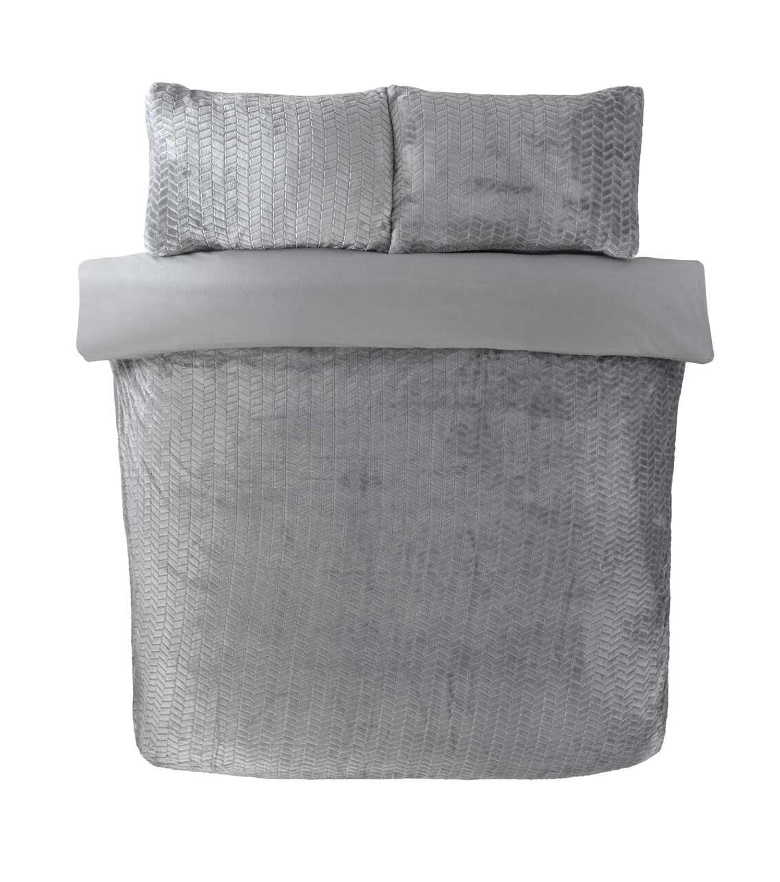 Luxury Chevron Faux Fur Fleece duvet cover set in Silver Grey with a sculpted zigzag design.