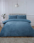 Luxury Chevron Faux Fur Fleece duvet cover set in Steel Blue with a sculpted zigzag design.