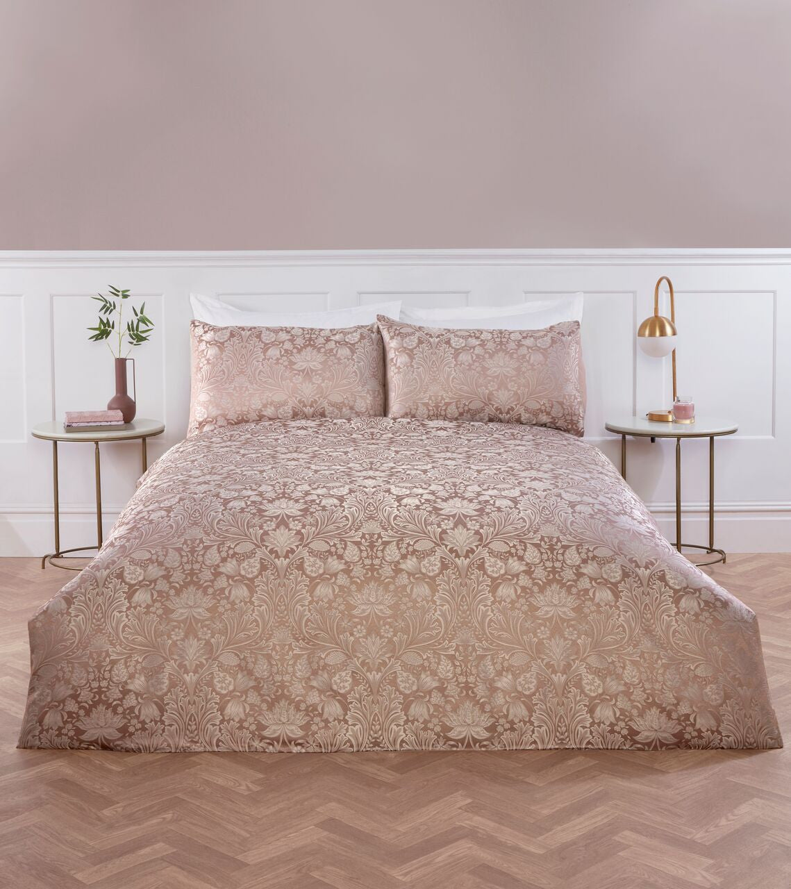 Luxury Damask Jacquard duvet cover set with an ornate tonal design.