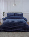 Luxury Diamond Cut Velvet Fleece duvet cover set in Navy with a sculpted diamond design.