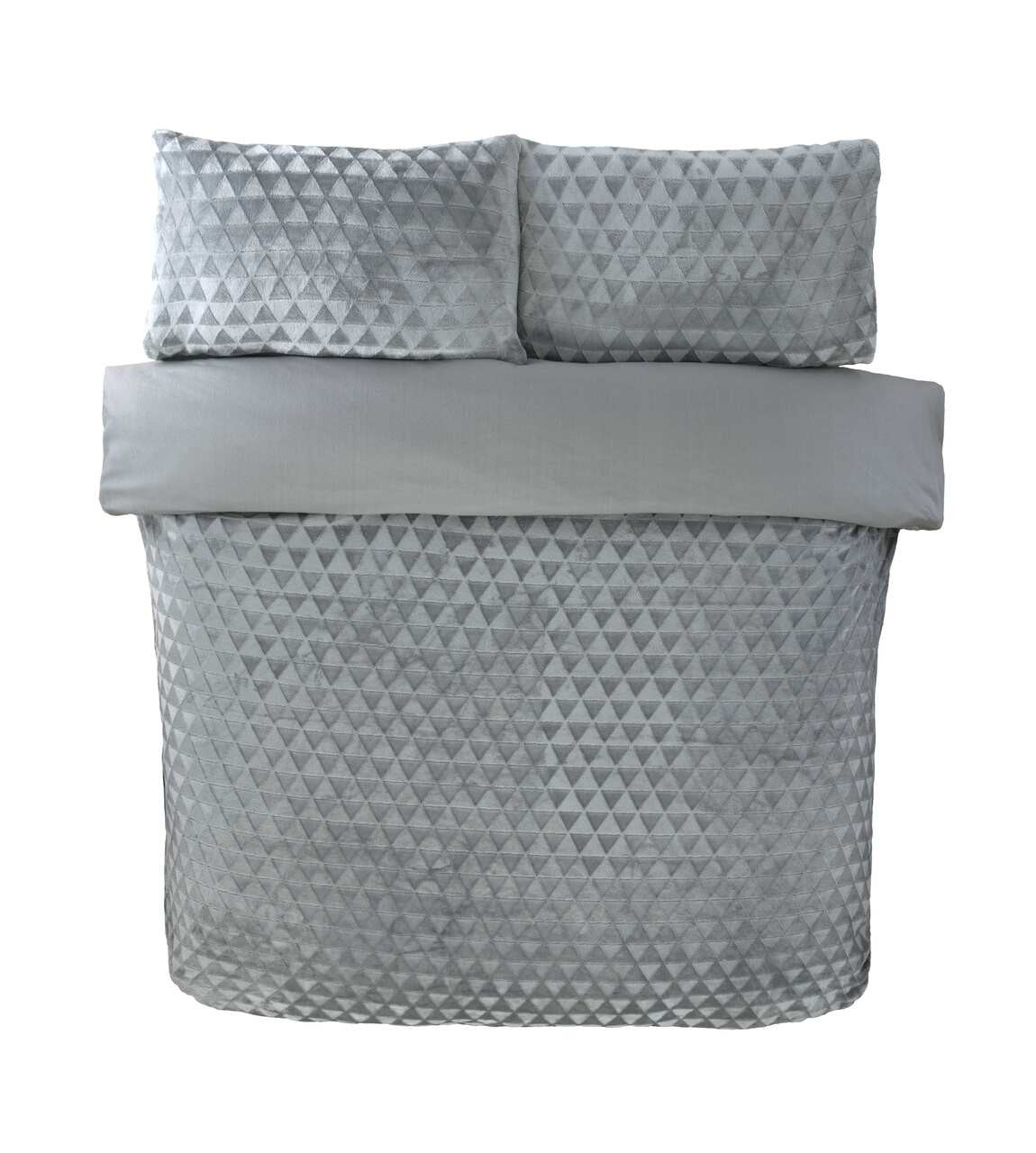 Luxury Diamond Cut Velvet Fleece duvet cover set in Silver Grey with a sculpted diamond design.