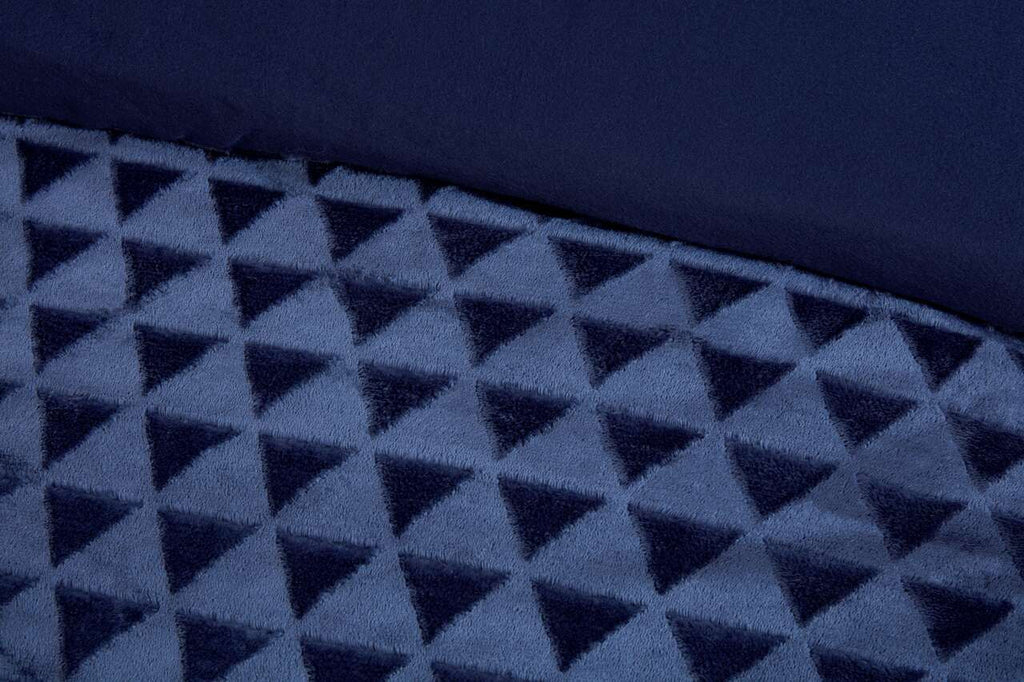 Close-up of the sculpted diamond texture on the Luxury Diamond Cut Velvet duvet cover set in Navy.