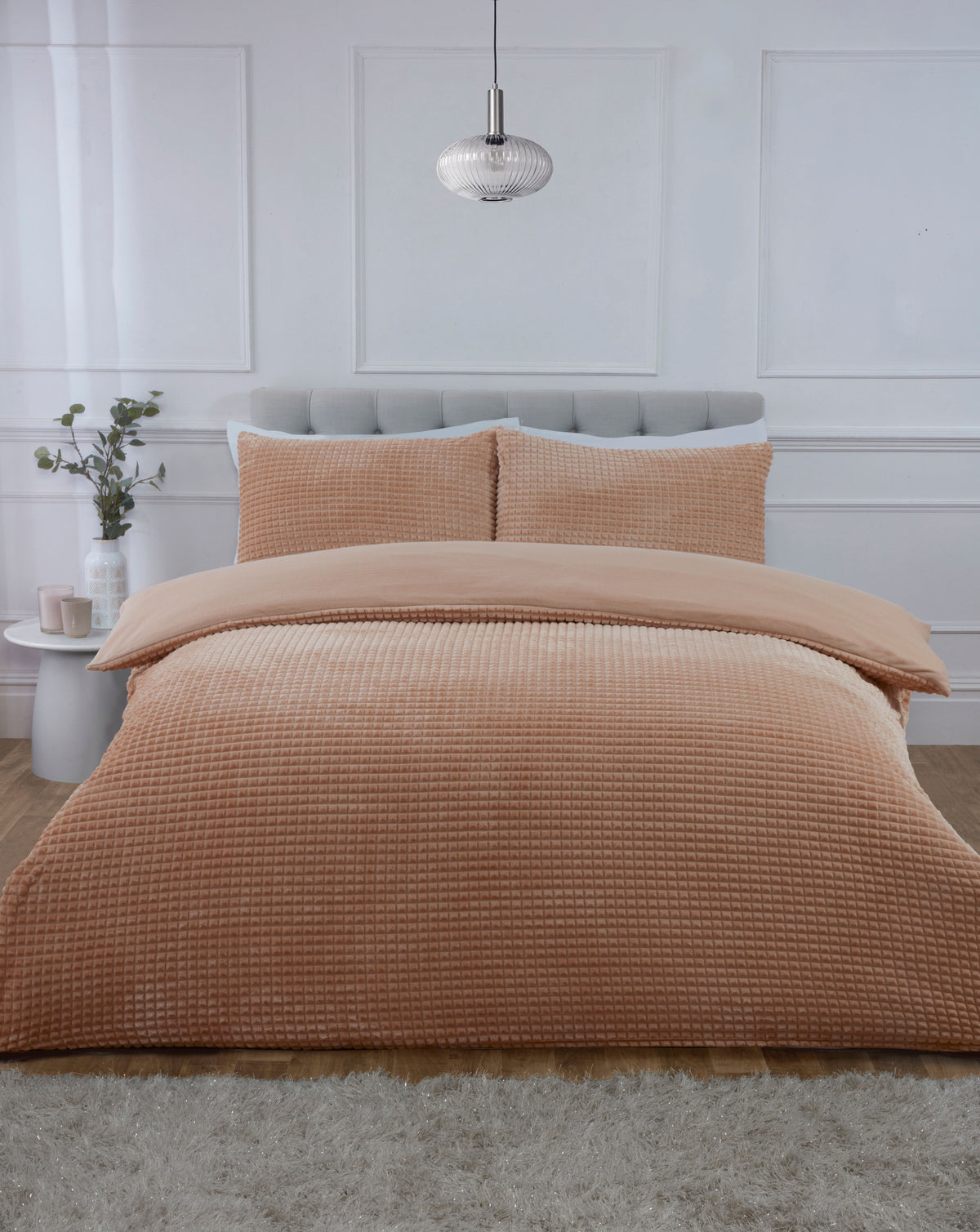 Luxury Waffle Teddy Fleece duvet cover set in Latte with a soft textured waffle design.
