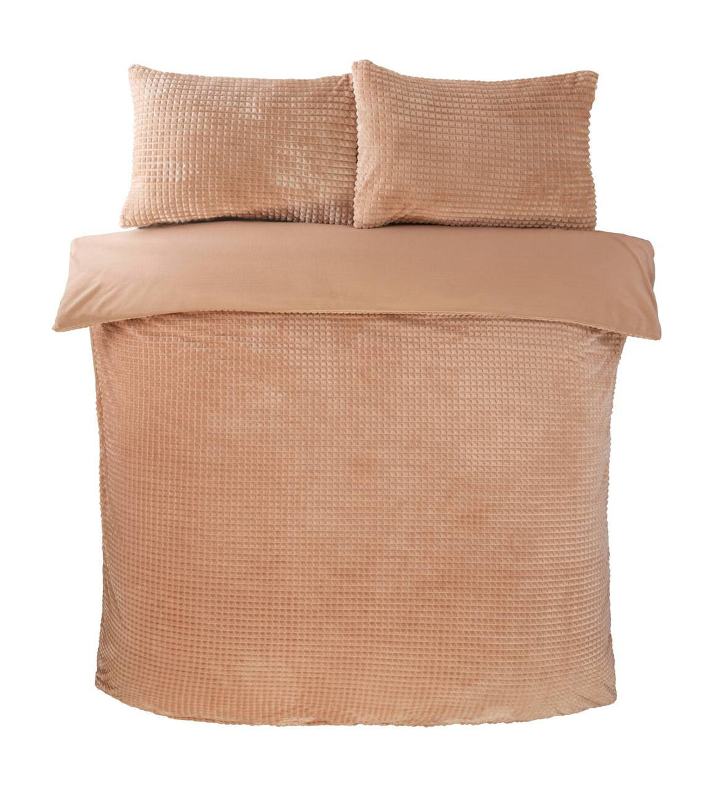 Luxury Waffle Teddy Fleece duvet cover set in Latte with a soft textured waffle design.
