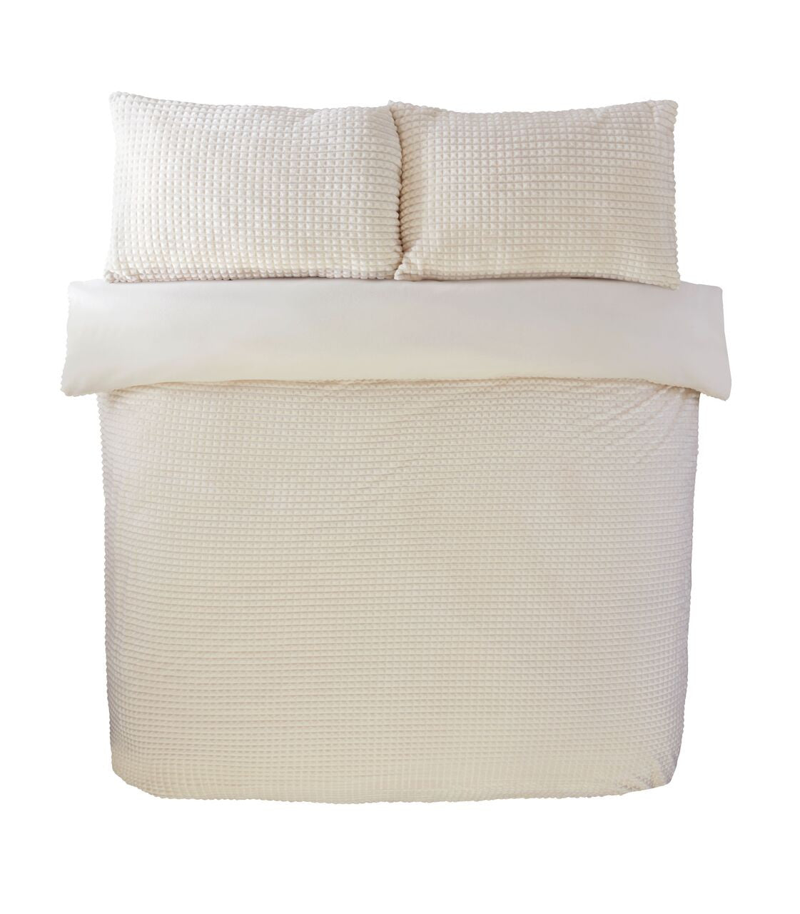 Luxury Waffle Teddy Fleece duvet cover set in Natural with a soft textured waffle design.