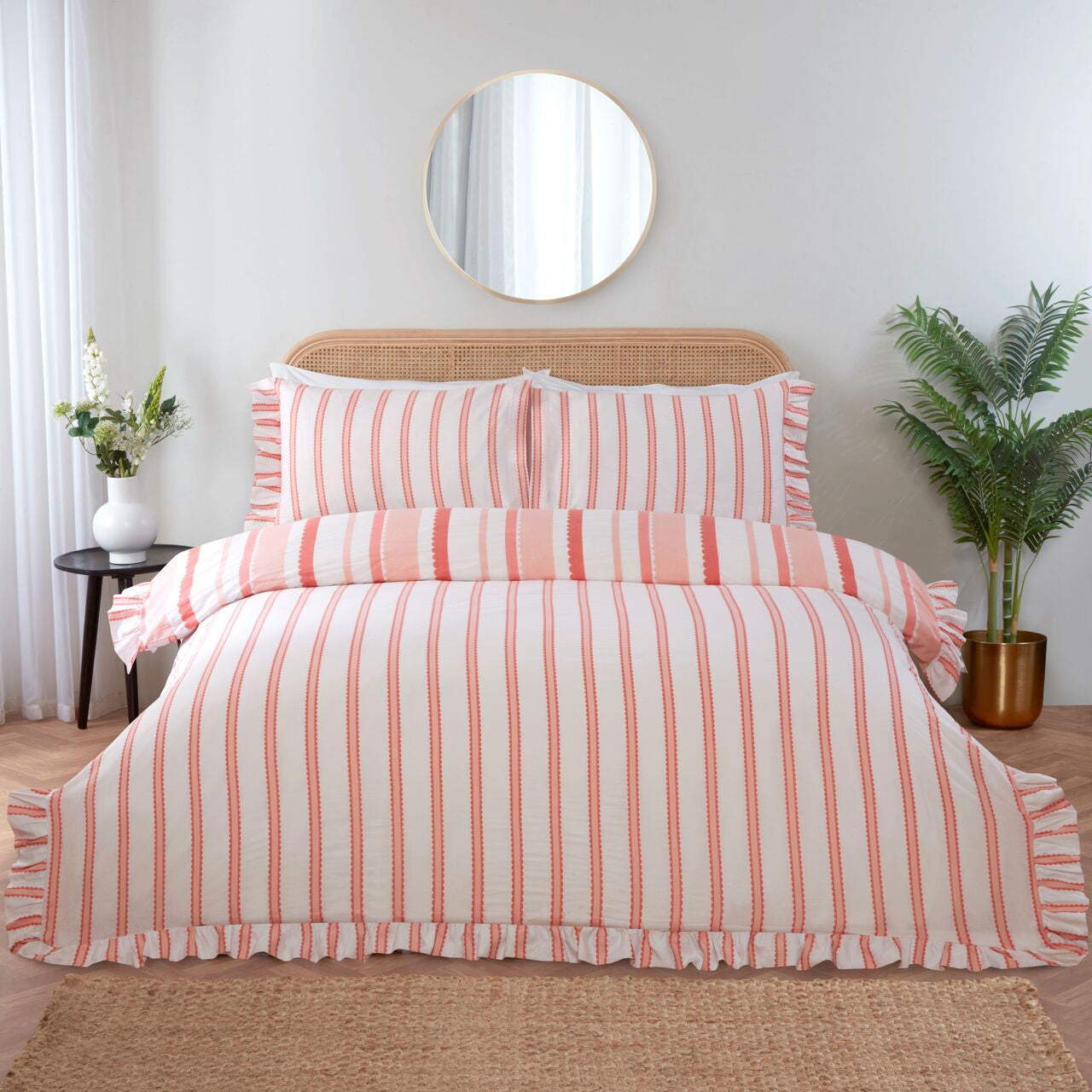 Reverse side of the Maya Frilled pink duvet cover set showing the reversible design.