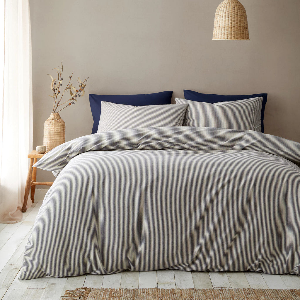 Pineapple Elephant Cotton Rich Narrow Stripe Duvet Cover Set Blue