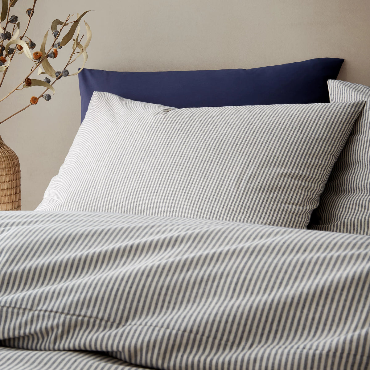 Pineapple Elephant Cotton Rich Narrow Stripe Duvet Cover Set Blue