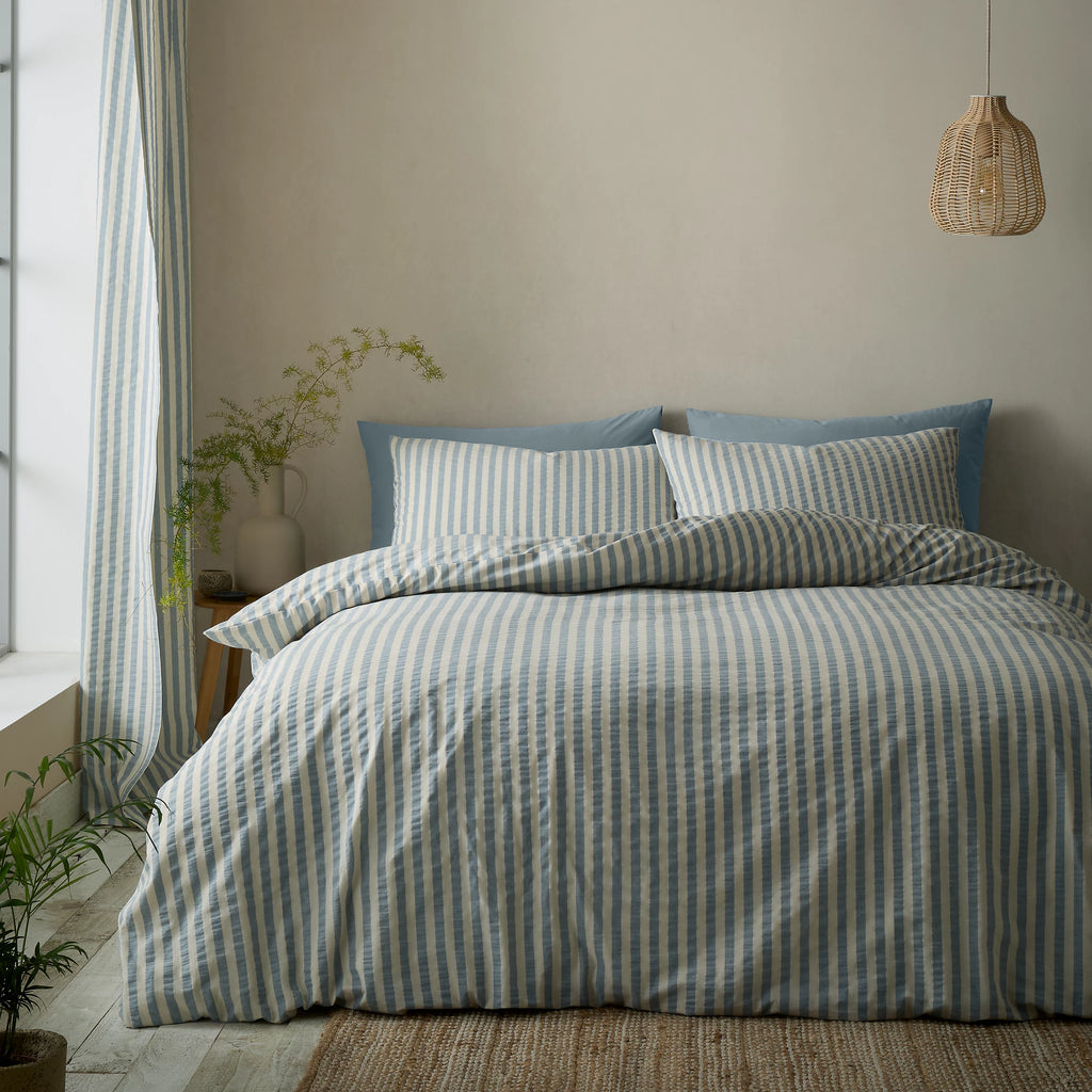 Pineapple Elephant Cotton Rich Woven Stripe Duvet Cover Set Blue