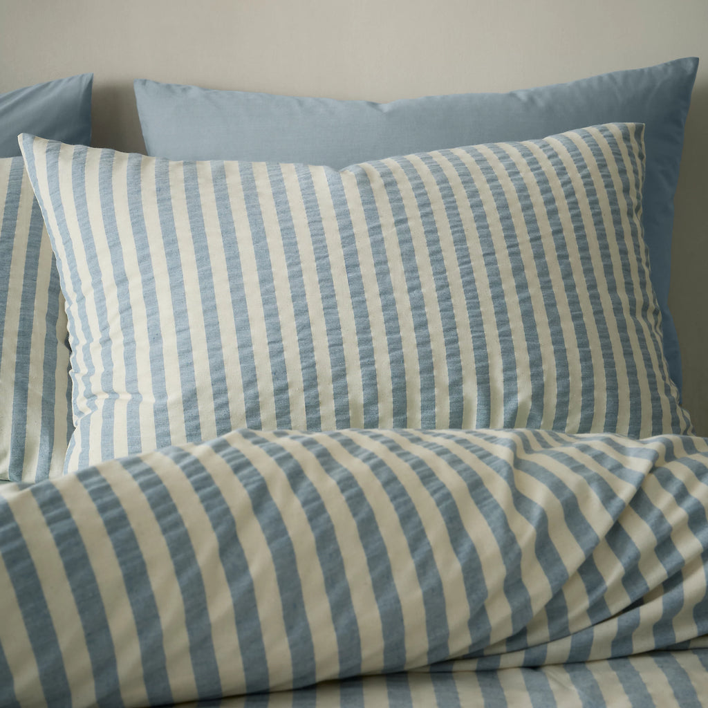 Pineapple Elephant Cotton Rich Woven Stripe Duvet Cover Set Blue
