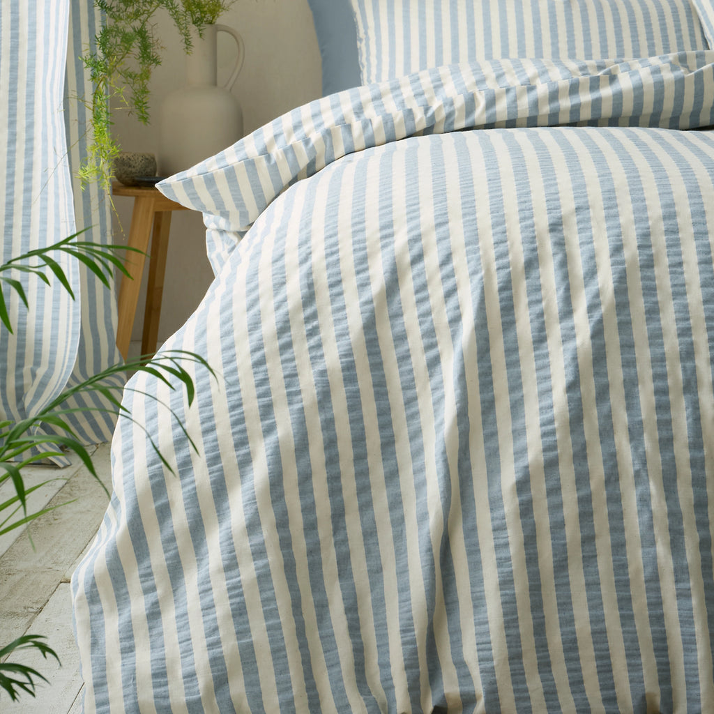 Pineapple Elephant Cotton Rich Woven Stripe Duvet Cover Set Blue